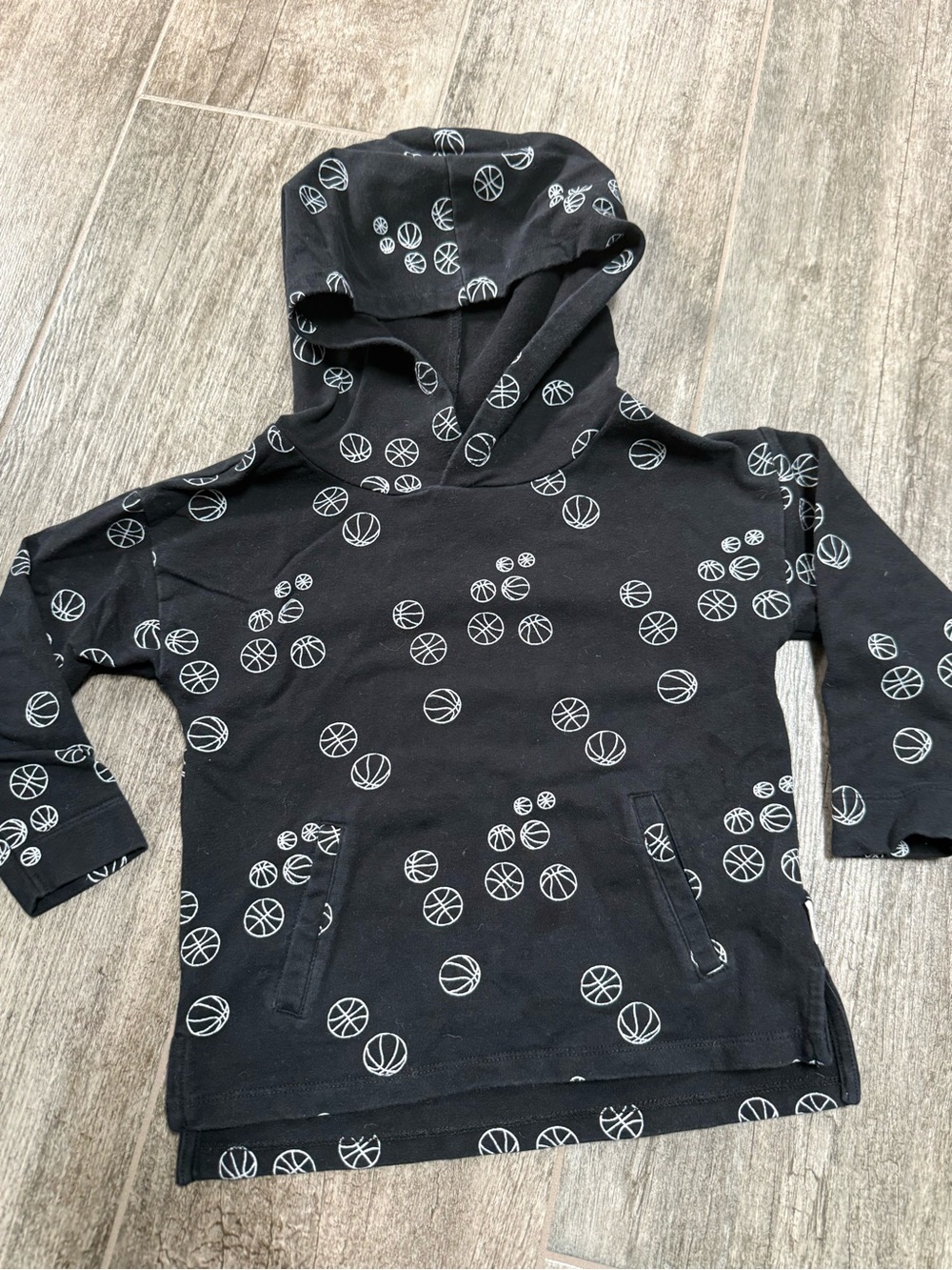 Miles Black Basketball-Print Toddler Long Sleeve Hoody Shirt - 3T